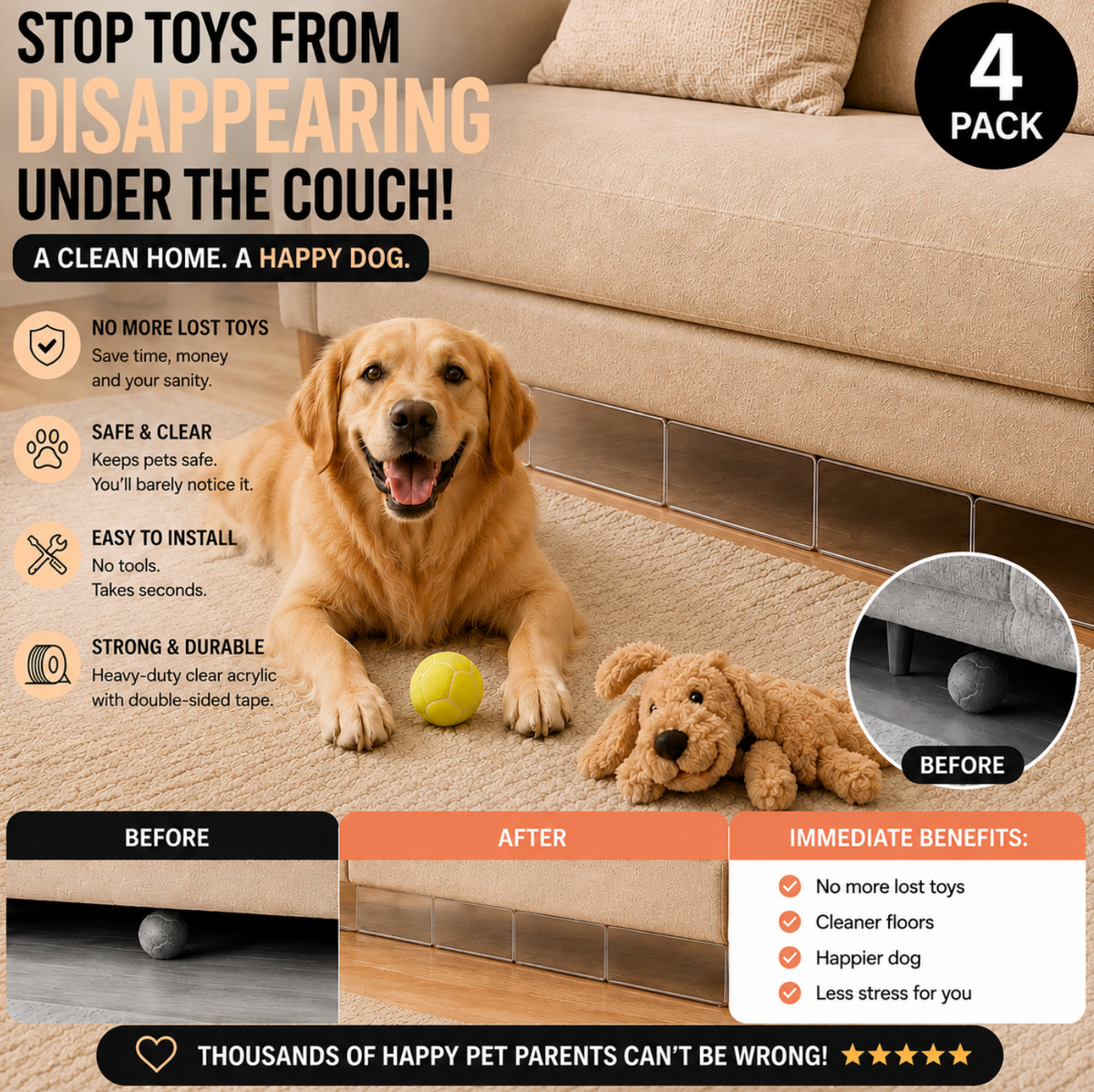 No More Lost Toys – Under Couch Pet Guard